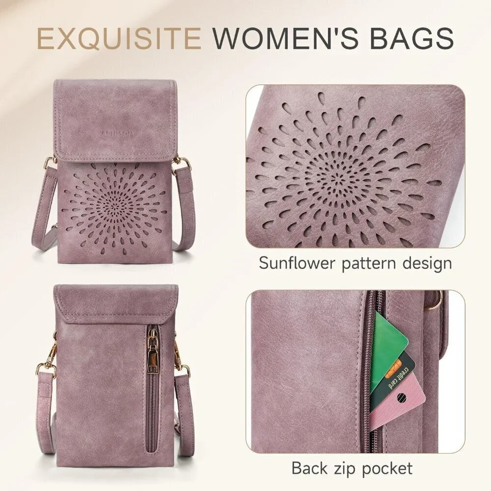 Small Leather Crossbody Bag Women Phone Wallet Purse Card Slots Stylish